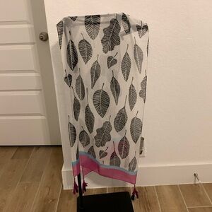 Black, white , fuschia and teal scarf with feather print!